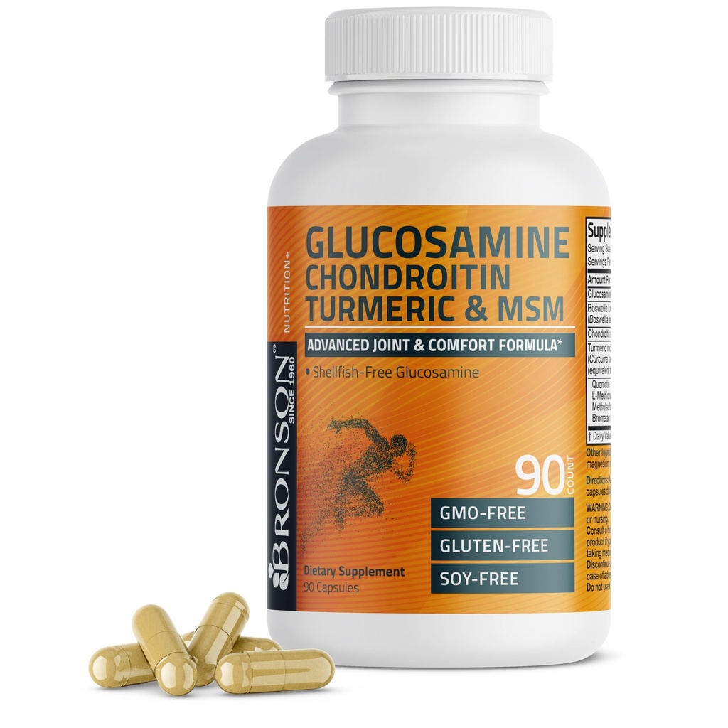 Bronson Glucosamine Chondroitin Turmeric & MSM Advanced Joint & Cartilage Formula, unterstützt gesunde Gelenke, Mobilität & Cartilage - Non-GMO, 90 Kapseln