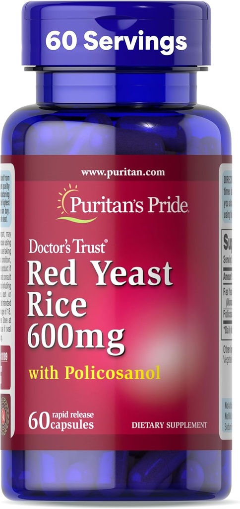 Puritans Pride Doctors Trust® Red Yeast Rice 60mg mit Policosanol, Nahrungsergänzung, 60 Schnellfreigabekapseln