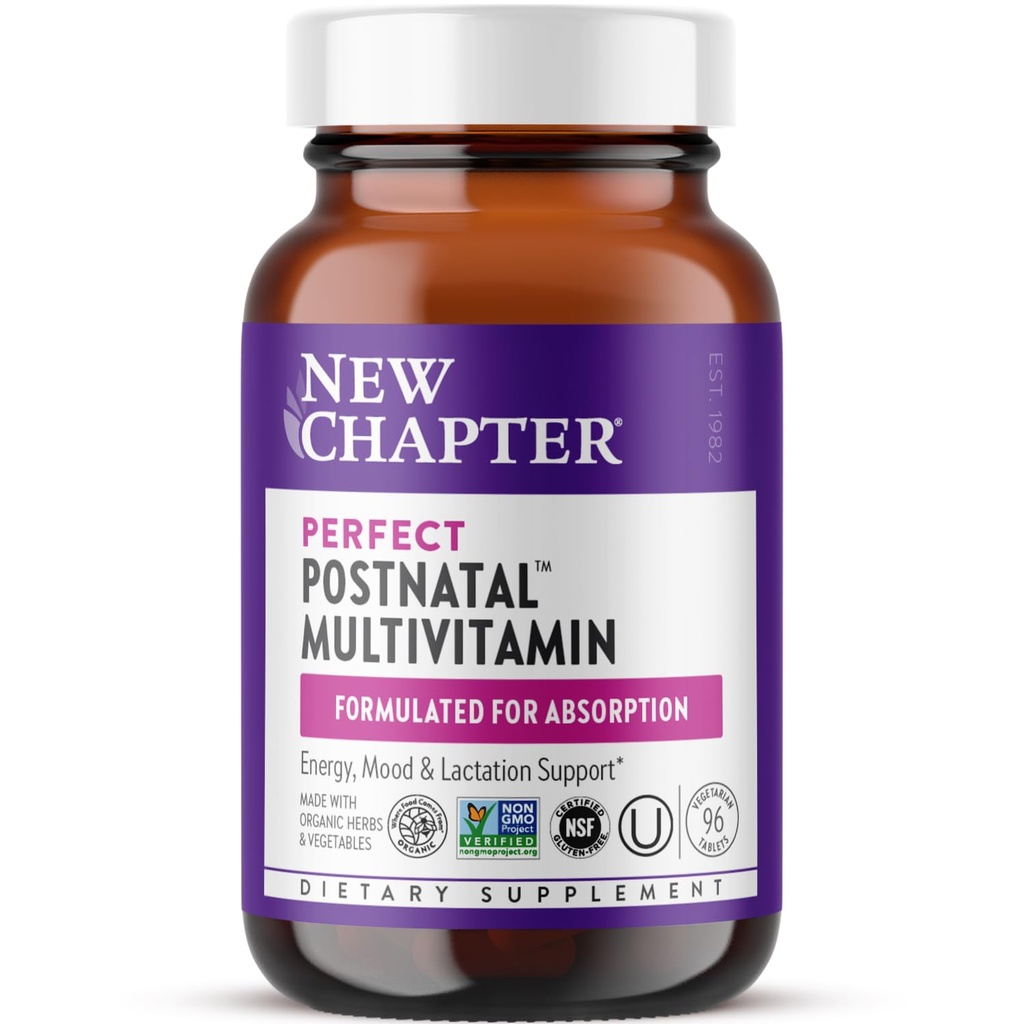 Nouveau chapitre, Supplément d'allaitement aux vitamines postnatales, Multivitamine complète avec vitamine fermentée D3 + B Vitamines, faites avec des légumes et des herbes biologiques, ingrédients non OGM, 96 Compte
