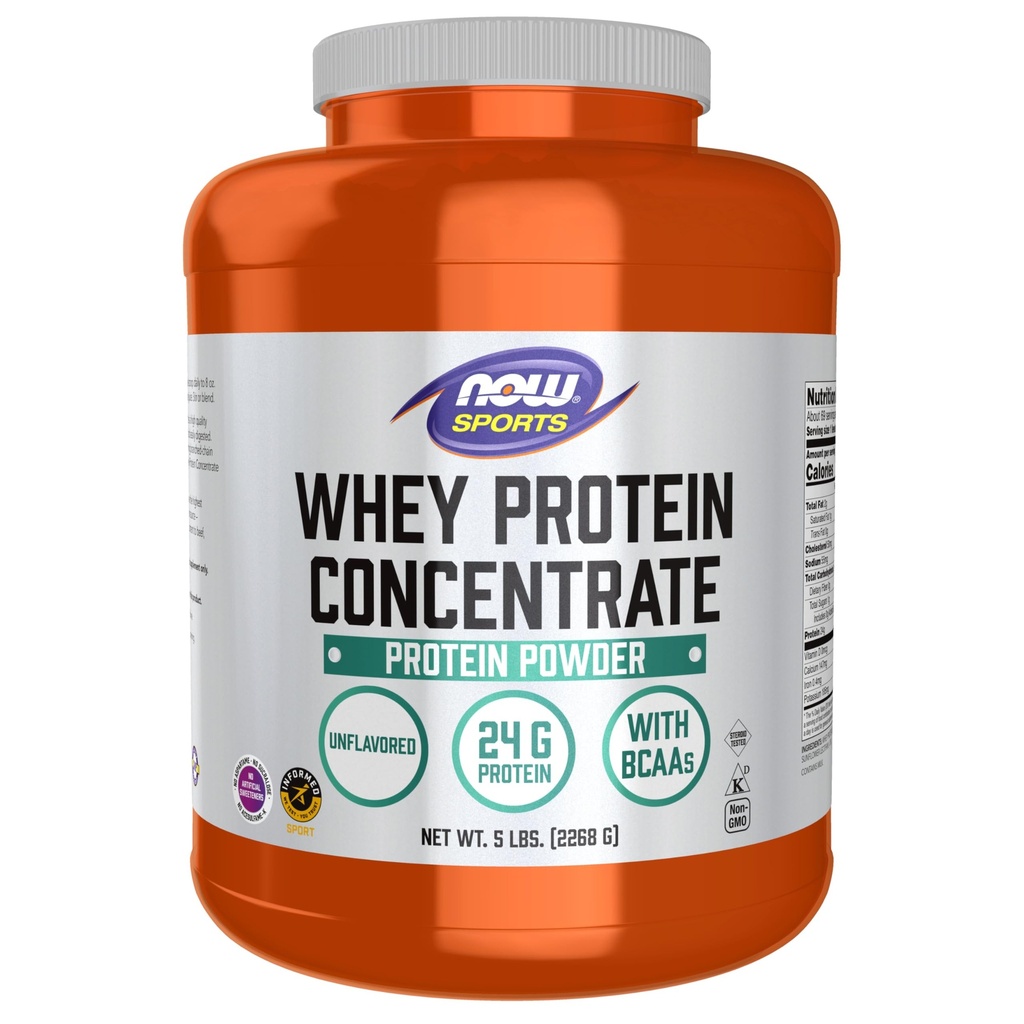 NOW Foods Sports Nutrition, Whey Protein Konzentrat, 24 G Mit BCAAs, Unflavored Powder, 5-Pound