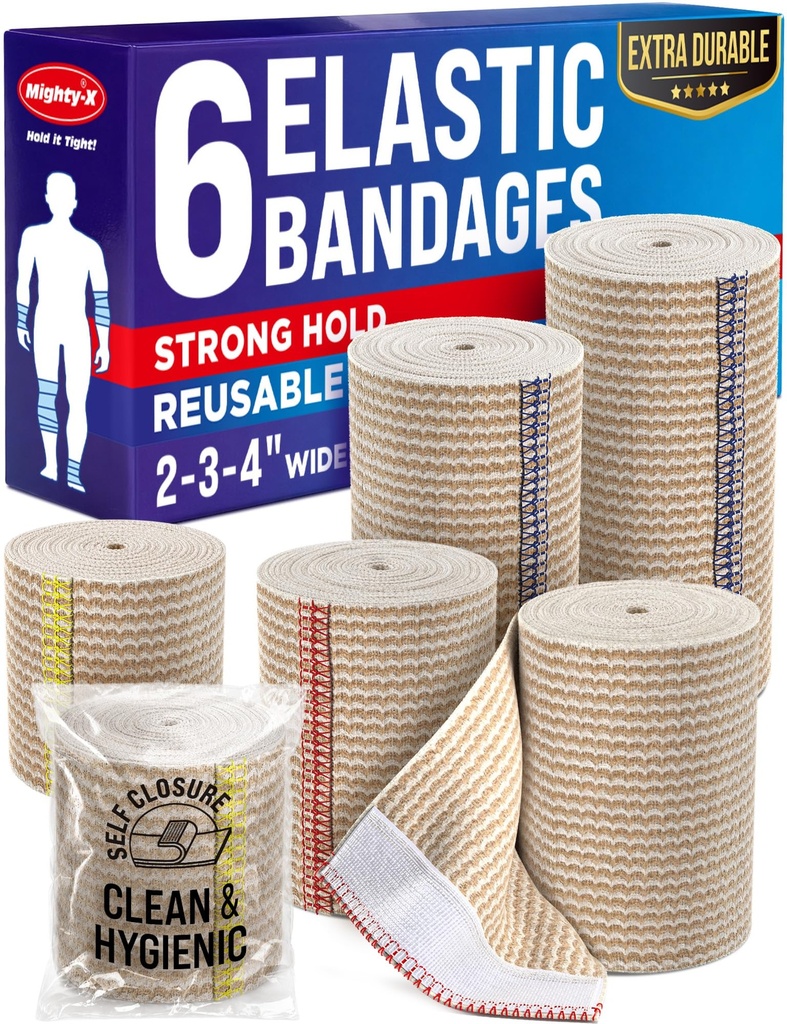 High-Performance Elastische Bandage Wrap - 6 Pack (2x2in, 2x3in, 2x4in) - Selbstverschließende starke Kompressionsbandage Wrap für Füße, Knöchel, Handgelenke und Knie