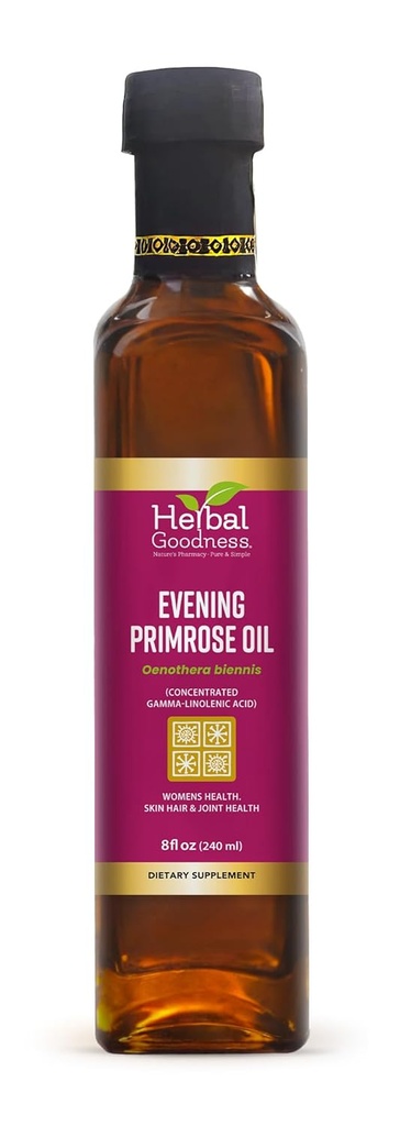 Huile de Primrose à base de plantes 8oz – pressée à froid, haute GLA pour l'équilibre hormonal, la peau, les cheveux, l'articulation et la santé cardiaque – pure, non-OGM, supplément huile de plantes