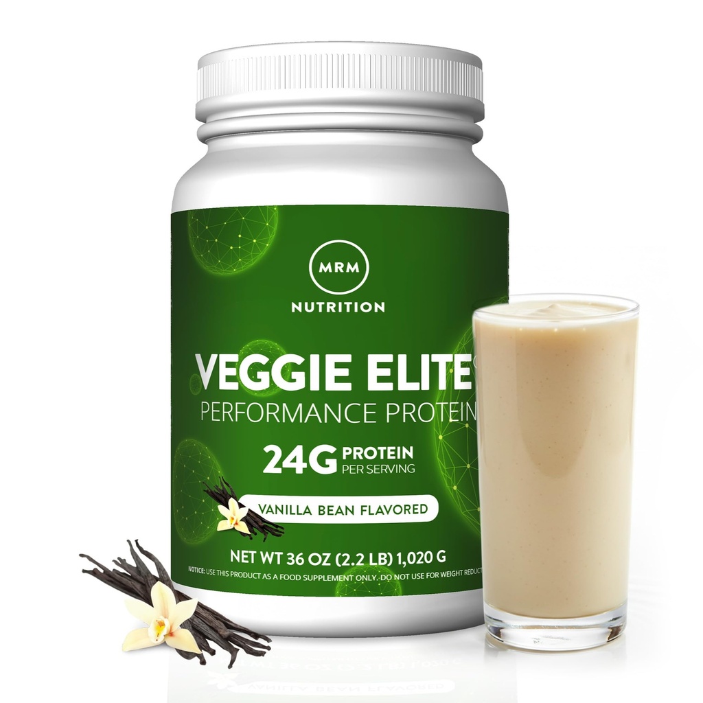 MRM Nutrition Veggie Elite Performance Protein | Vanilla Bean Flavored| Pflanzenbasierte Protein| Einfach zu digest | mit BCAAs| Vegan + Gluten-Free s Klinisch getestet| Verdauungsenzyme | 30 Servierungen