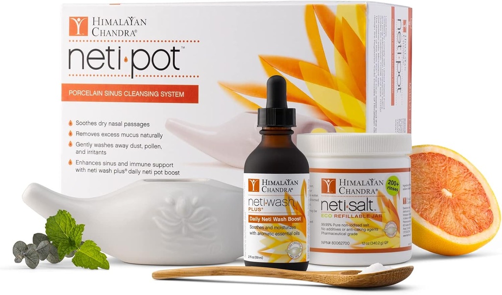 Himalayan Chandra Neti Pot Système complet de nettoyage du sinus Kit de démarrage