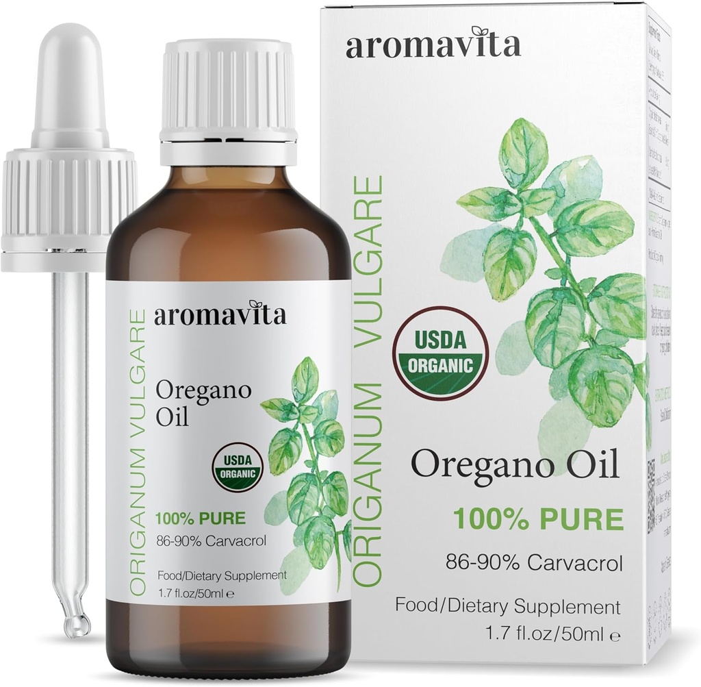 Ätherisches Bio-Öl von Oregano-100% reines unverdünntes griechisches Oregano-Öl mit Carvacrol - Über 86%, Non-GMO, Extra Strength Oregano Öl Bio-Flüssigtropfen, 1.7 FL.OZ/50ml