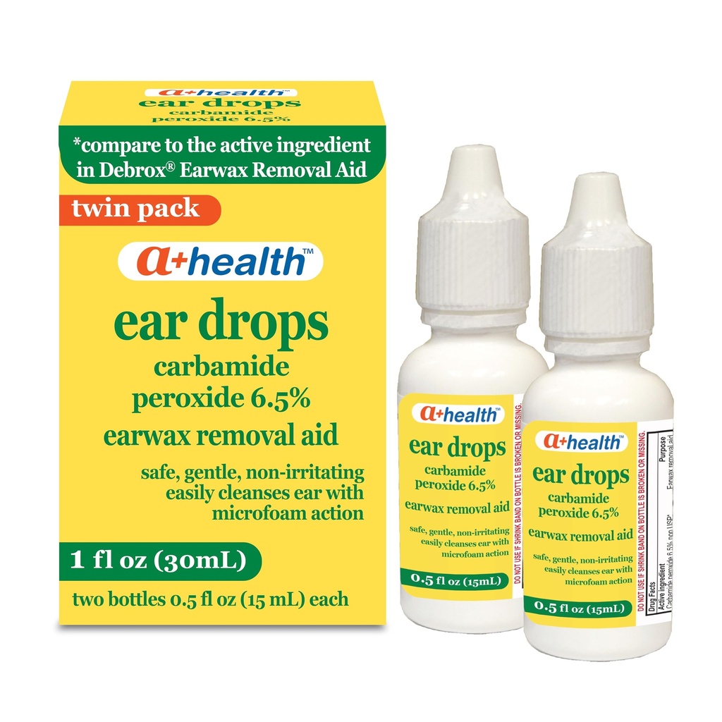 A+Health Earwax Entfernung Tropfen, Carbamid Peroxid 6,5%, Made in USA, Twin Pack, 1 fl Ounce(Two 0.5 fl oz Flaschen)
