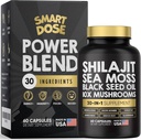 Power Blend Kapseln - 30-in-1 Supplement Bundle mit Shilajit 6000mg, Sea Moss 4000mg, Black Seed Oil 4000mg, Ashwagandha 2000mg, 10x Pilze, Tongkat Ali, Maca, ganzheitliche Pillen Combo