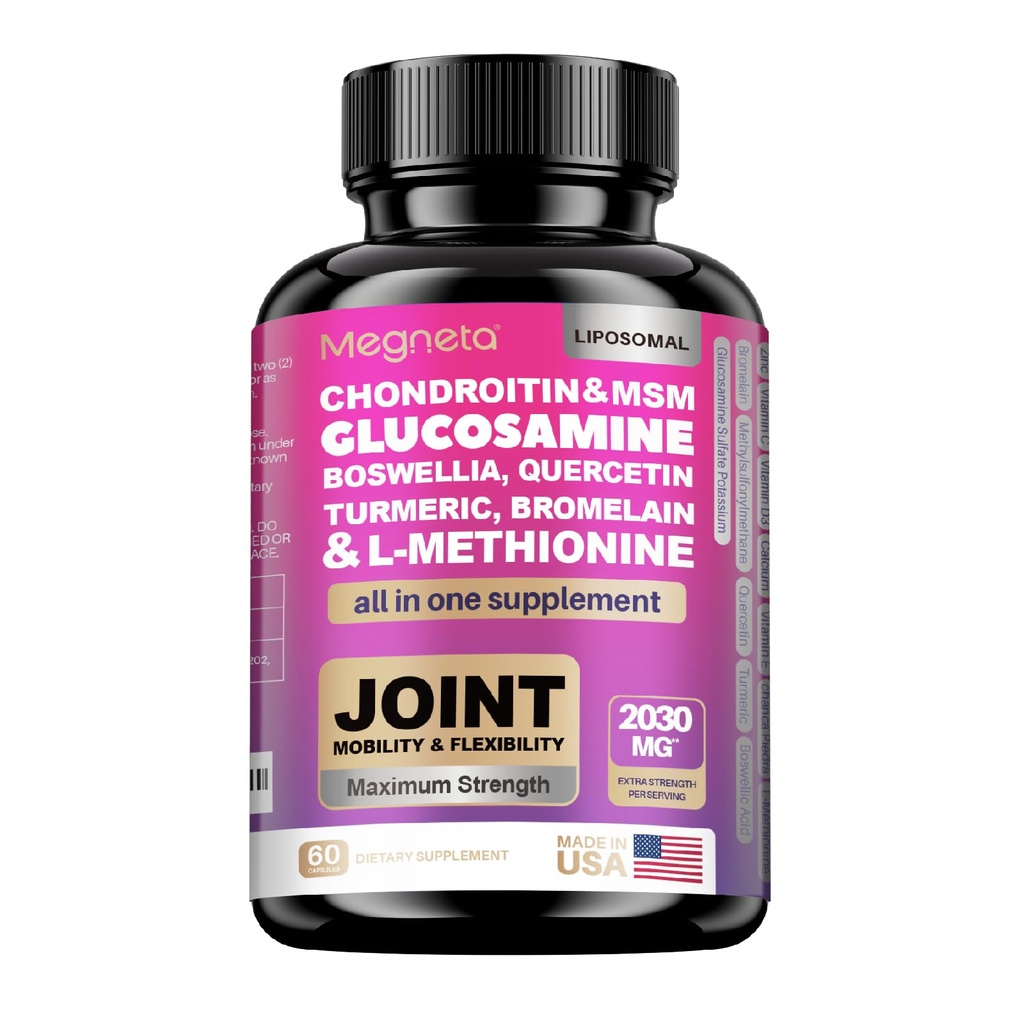 Glucosamine Chondroïtine Turmeric Msm Boswellia - Supplément de soutien pour os, dos, genou, mains santé articulaire