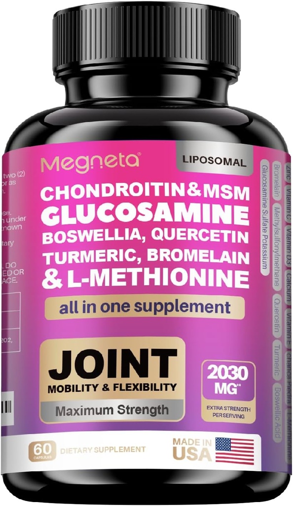 Glucosamine Chondroïtine Turmeric Msm Boswellia - Supplément de soutien pour os, dos, genou, mains santé articulaire
