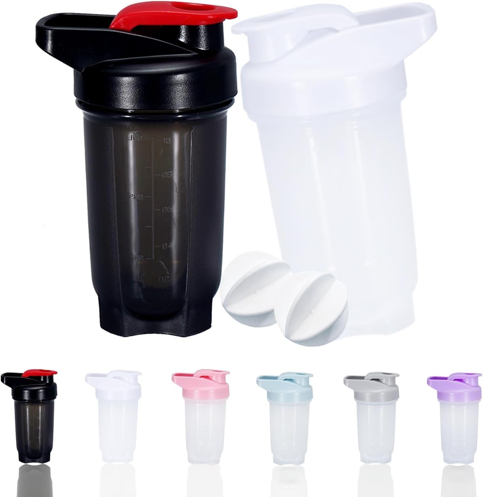 Shaker Bottle Protein Shakes Cup und 10-Ounce/300ML Shaker-Bottle mit Whisk Balls, Protein Shakers Flaschen Set,Non-BPA Kunststoff (Black+White(2PCS))