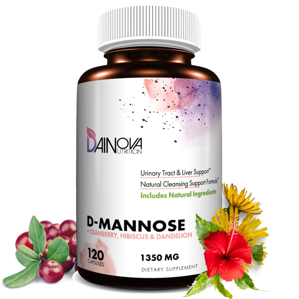 Dainova D Mannose 1350mg mit Cranberry I D-Mannose Capsules for UTI Prevention, Urinary Tract Support, Urinary Tract Health for Women, & Cleanse. W/Hibiscus & Dandelion, 120 Veggie Kapseln