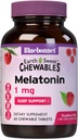 Bluebonnet Nutrition EarthSweet Melatonin 1 mg Fast-Acting Quick Dissolve Nighttime Relaxation & Restful Sleep Support - Schlafhilfe - Glutenfrei, Vegan - Flavor - Kautabletten Raspberry