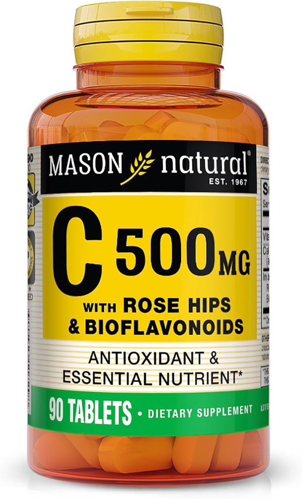 MASON NATURAL Vitamin C 500 mg, mit Rose HIPS & Bioflavonoide, Immununterstützung & Antioxidans Formel, 90 Tabletten