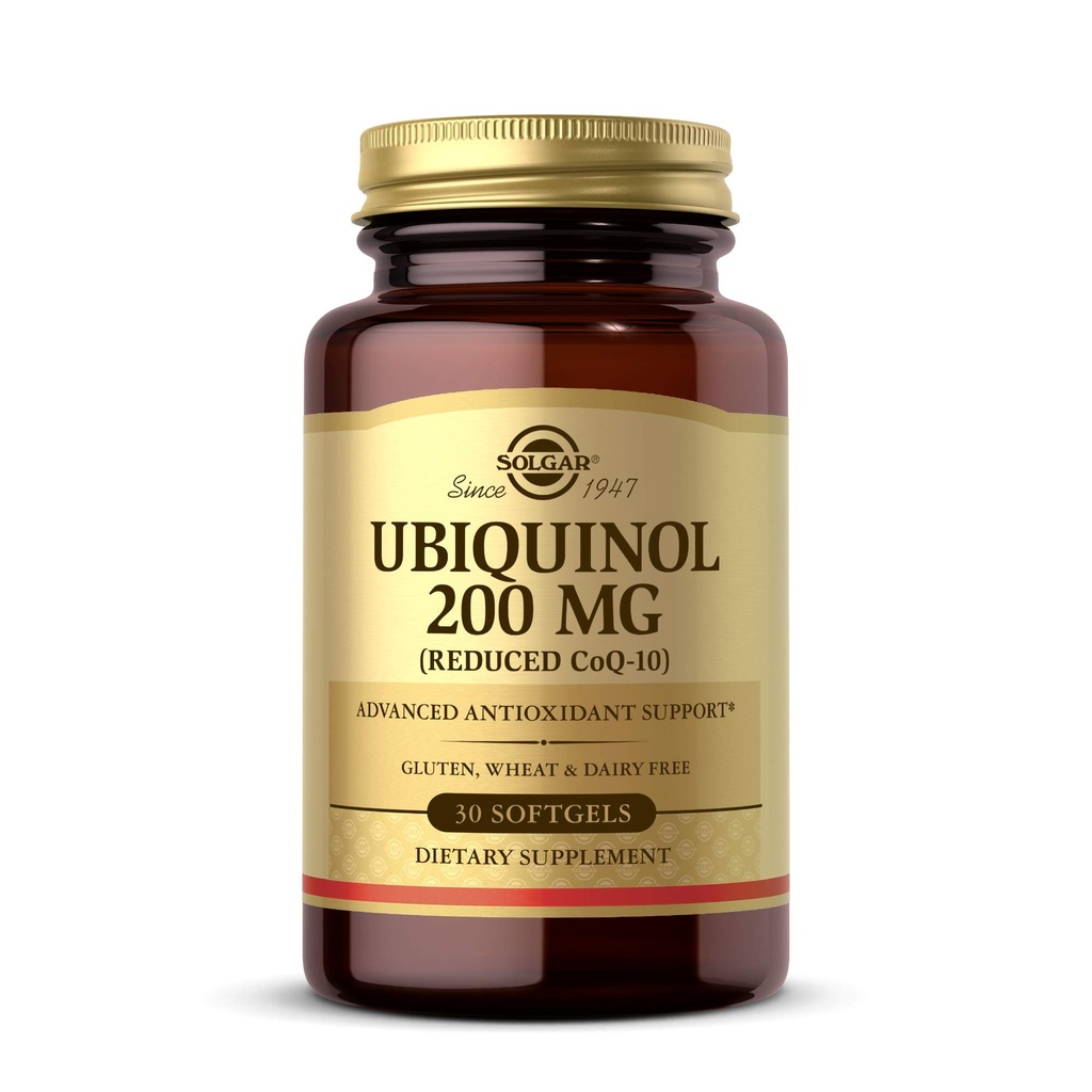 Solgar Ubiquinol 200 mg (coQ-10 réduit), 30 softgels - favorise le coeur et la fonction cérébrale - soutient le vieillissement en santé - Coenzyme Q10 - supplément d'Ubiquinone - sans gluten, sans lait - 30 portions
