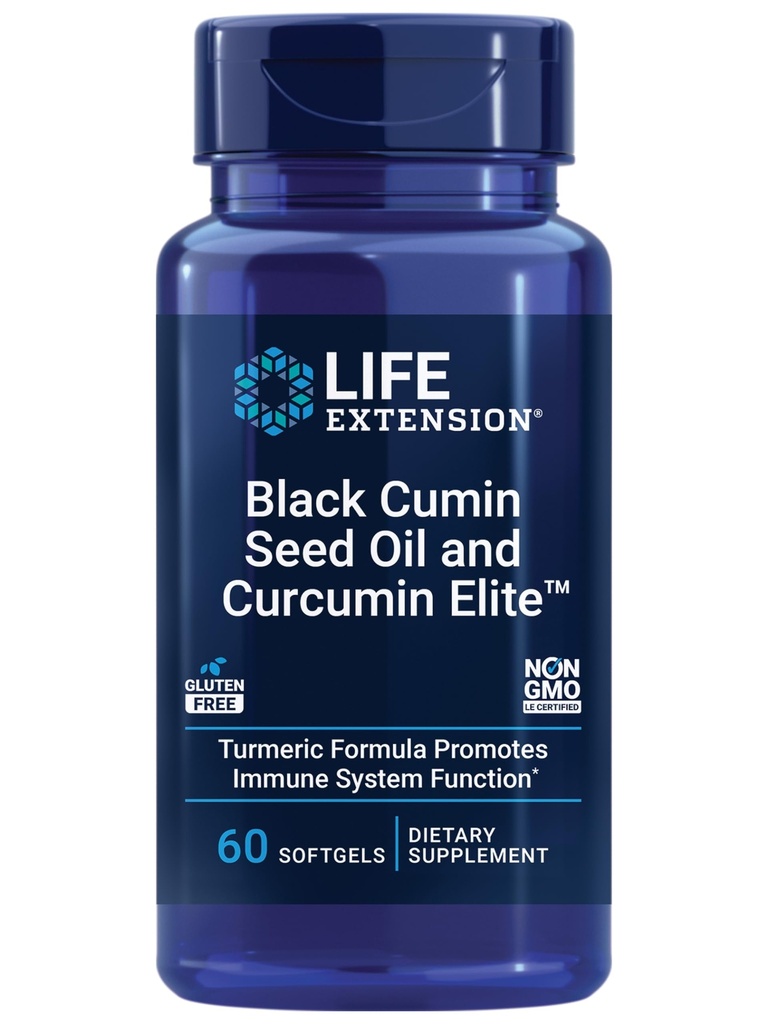 Life Extension Black Cumin Seed Oil and Curcumin Elite, Black Cumin, Turmeric Extract, Immune Health Support, hohe Bioverfügbarkeit, Ganzkörpergesundheit, Glutenfrei, Non-GMO, 60 Softgels