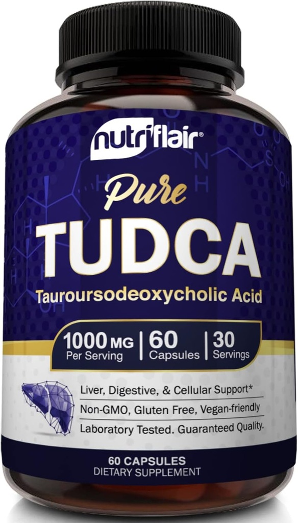 NutriFlair Pure TUDCA 1000mg - Premium Tauroursodeoxycholic Acid Bile Salts, Detox & Cleanse, Non-GMO, Gluten-Free. Liver, Kidney & Gallbladder Unterstützung- Made in USA, 60 Kapseln