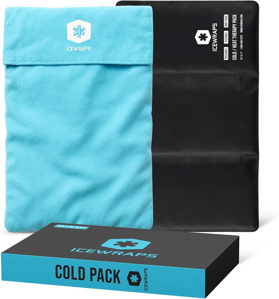 Ice Pack 12"x21" extra grand réutilisable avec couverture souple en tissu - Cold Therapy flexible multi-usages Cold Ice Packs pour gonflement du genou et du dos, et soulagement de la douleur chronique, pack froid réglable