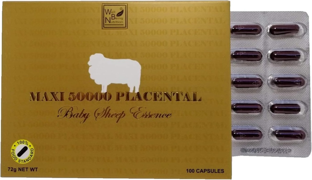 Supplément Placenta pour la santé riche de moutons 50000mg – 100 Capsules – Extrait Placentaire pour la santé et la vitalité – Fabriqué en Australie