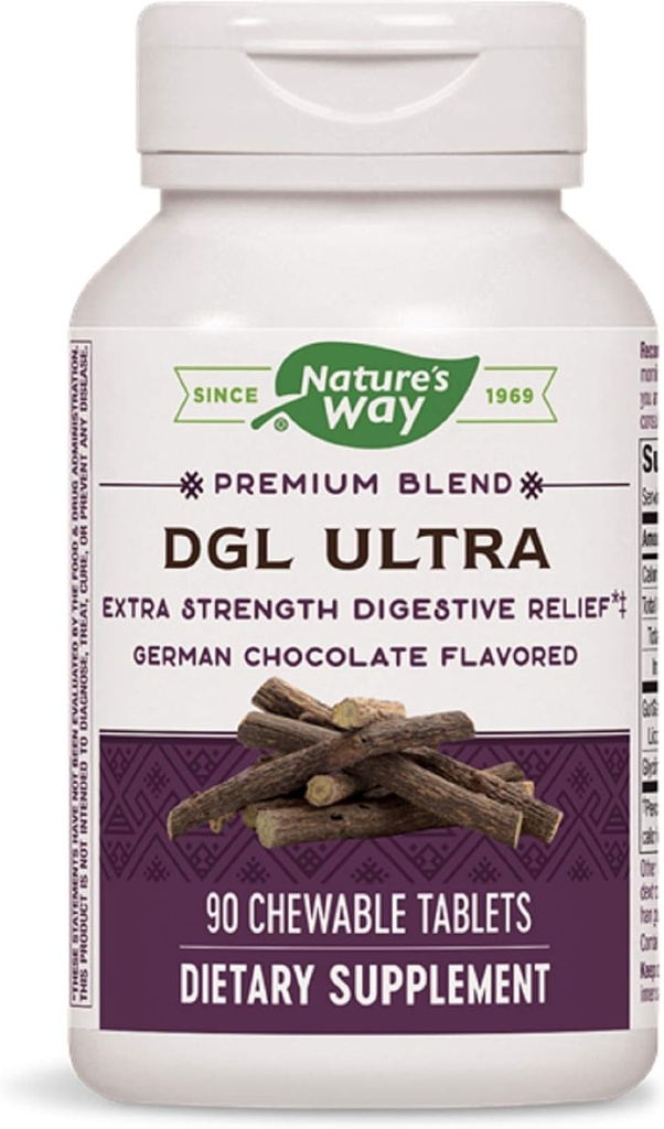 Nature's Way DGL ULTRA 10:1 Extrastärke, 75 mg pro Portion, Deutscher Schokoladengeschmack, 90 Chewables, Pack of 2 (Packaging Mai Vary)