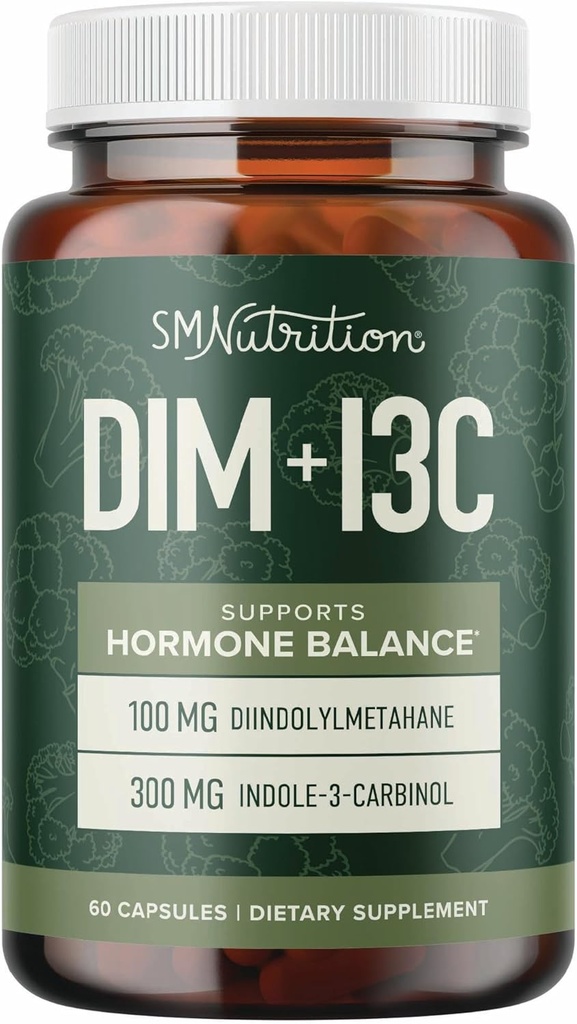 DIM & Indole 3 Carbinol für Hormon Balance für Frauen und Männer | I3C Complex | Estrogen Balance, Menopause Ergänzungen für Frauen Gesundheit, Antioxidantien | Vegan, Non-GMO, Gluten-Free | SMNutrition |60 Ct.