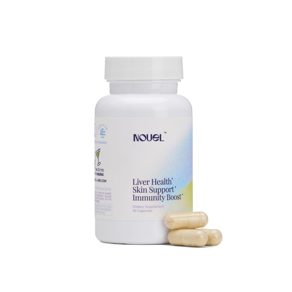 Nouel | Haut + Leber + Immunität Unterstützung | Erholungsergänzung für Getränke | Milchdistel, NAC, Hyaluronsäure, CoQ10, Biotin, Antioxidantien | 40 Kapseln