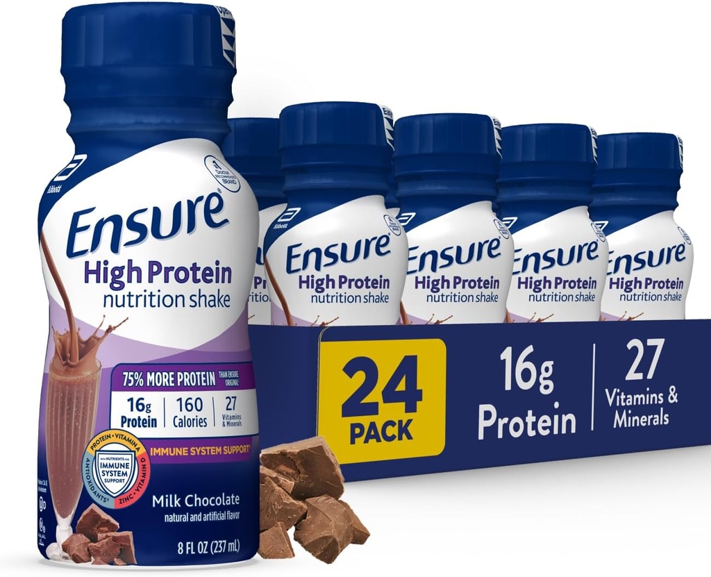 Vergewissern Sie sich High Protein Milk Chocolate Nutrition Shake, Ready to Drink, 16g Protein und 27 Vitamine und Mineralstoffe, 8 fl oz, 24 Pack