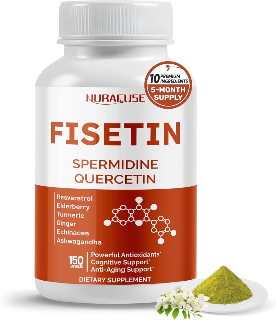 Fisetin 10-in-1 Formel - mit Spermidin Quercetin Resveratrol, Elderberry, Turmeric Non-GMO, Glutenfrei, Sojafrei