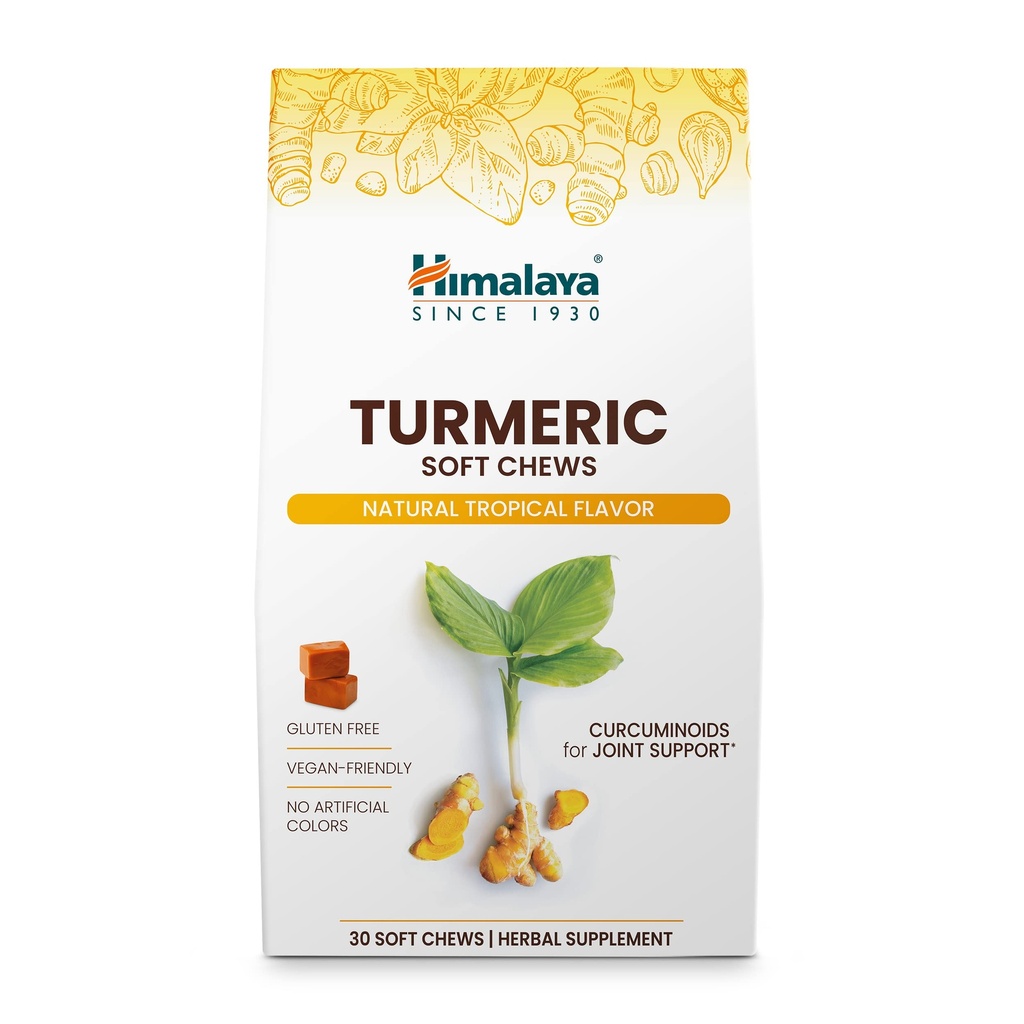 Himalaya Mâches en curcumine pour un soutien articulaire sain, et flexibilité et mobilité optimales, 300 mg d'extraits par portion, 30 Mâches douces, 15 jours d'approvisionnement