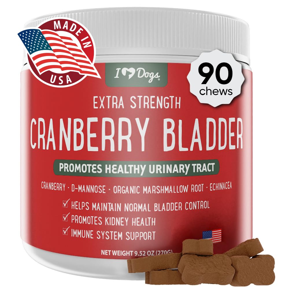 iHeartDogs Extra Strength Urinary, Bladder, & Rein Support for Dogs – Cranberry, D-Mannose et Echinacea aide à maintenir la santé urinaire, renforce la faiblesse et l'incontinent Bladder