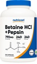 Nutricost Betaine HCl + Pepsin 790mg, 240 Kapseln - Vegetarisch & GMO Kostenlos