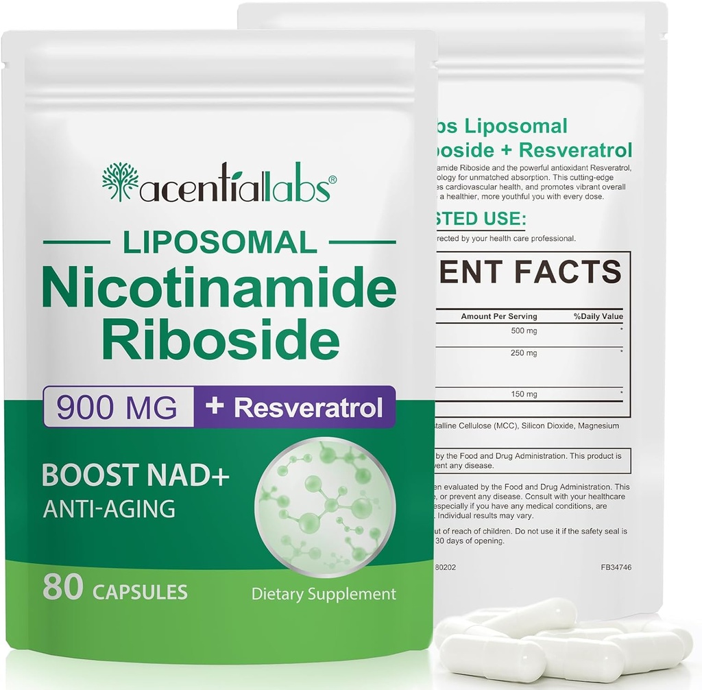 NAD+ Ergänzung Alternative – Liposomal NAD + Resveratrol – 30-Tage-Versorgung – Hohe Reinheit NAD Ergänzung für Energie & Gesundes Alter – 80 Kapseln