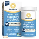 Renouveler la vie Soins supplémentaires Capsules probiotiques digestives, 50 milliards d'UCF garantis, supplément quotidien soutient la santé immunitaire, digestive, respiratoire(1), L. Rhamnosus GG, laiterie, soja et sans gluten, 90 Compte