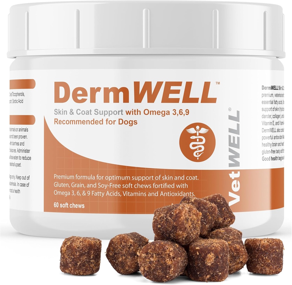 VetWELL Omega 3 Ergänzung für Hunde mit antarktischen Krillöl, Astaxanthin, Omega 3 6 9, EPA, DHA für erstaunliche Haut und Mantel (60 Count)
