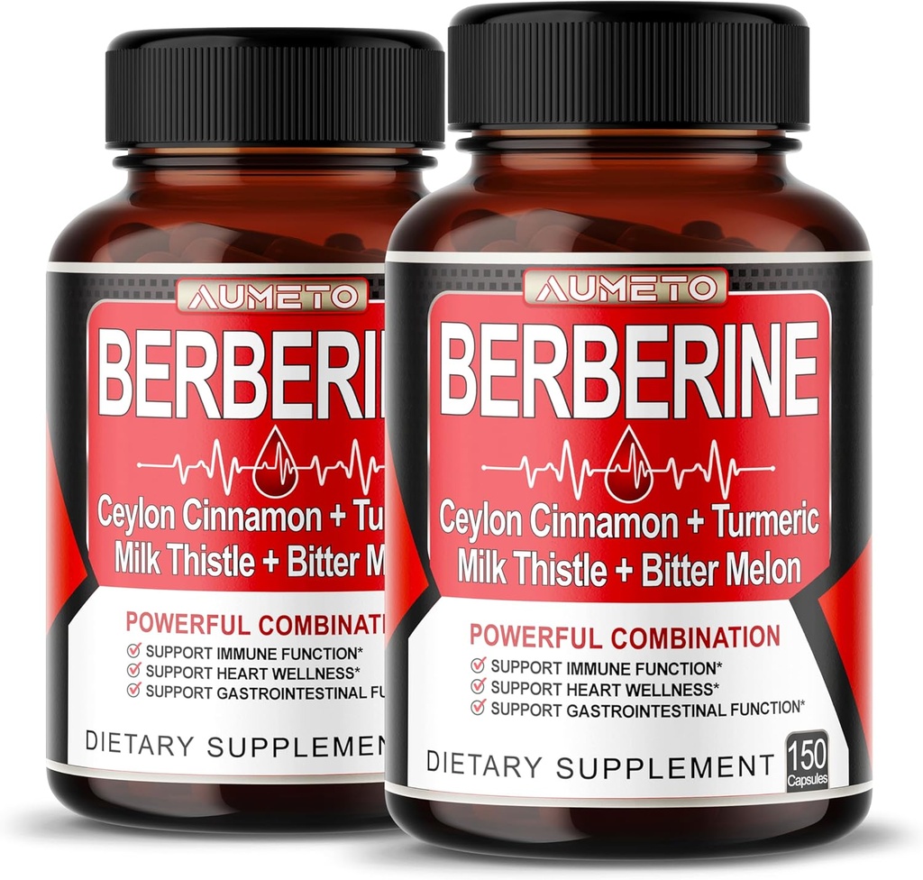 8 in 1 Berberine Supplement - Per Capsule bietet - Unterstützung Verdauung, Immunität - mit Ceylon Cinnamon, Milchdistel, Turmeric, Bitter Melon