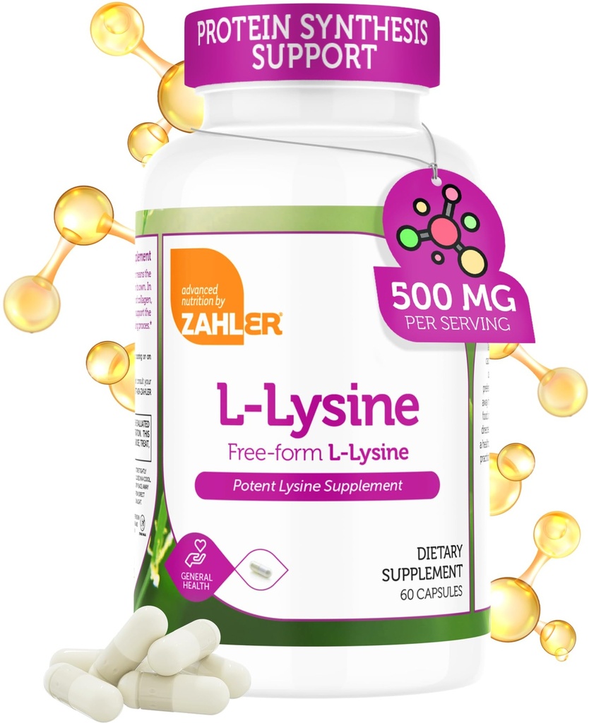 Zahler L-Lysine 500mg, Freeform L-Lysine Supplement, Kosher 60 Kapseln