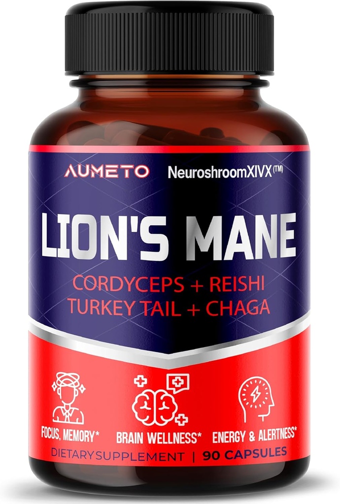 Lions Mane Supplement Kapseln 40% Polysaccharide mit Cordyceps, Reishi, Türkei Tail, Chaga Mushroom Complex - Koffeinfrei 18 in 1 Gehirn Ergänzung für Gedächtnis und Fokus