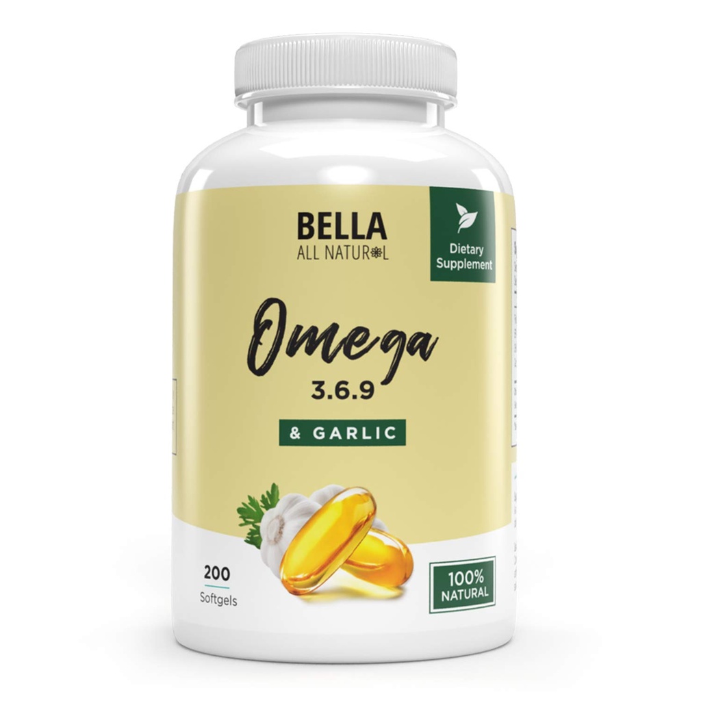 Bella All Natural Omega 3 6 9 avec huile d'ail - 200 Softgels