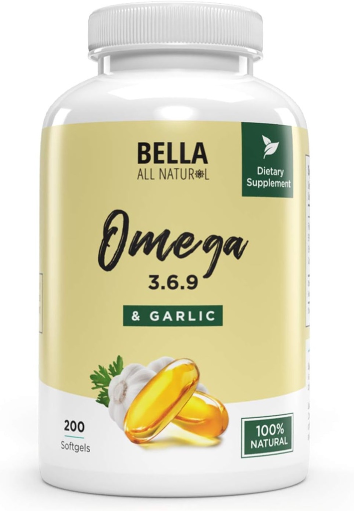 Bella All Natural Omega 3 6 9 mit Knoblauch Öl - 200 Softgels