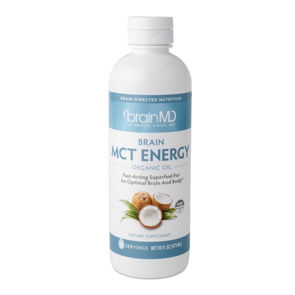 Dr. Amen BrainMD Brain MCT Energy - 16 fl oz - Energieunterstützung für Gehirn & Körper - verbessert Fokus & Satiety - Clean & Fast Acting - Glutenfrei - 31 Portionen