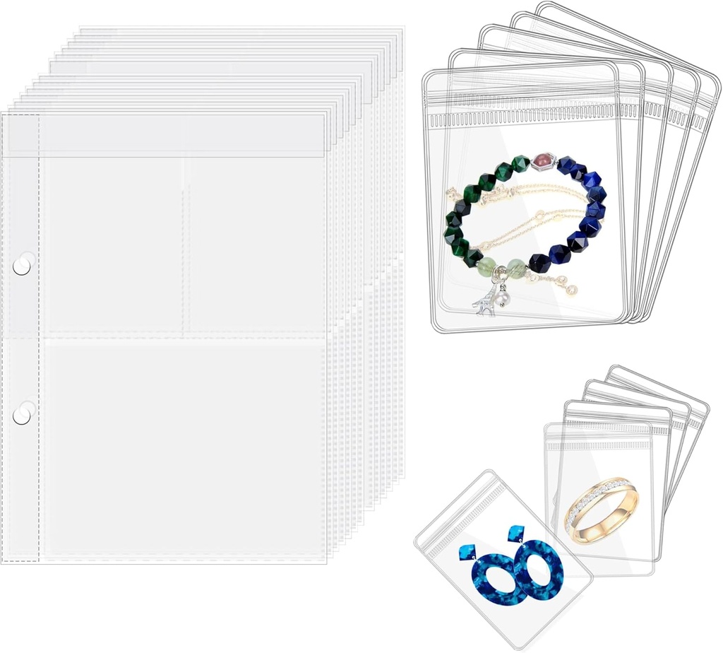 Bijoux de voyage Organisateur Case Transparent Bijoux de rangement Livre Binder Sac pour Boucles d'oreilles, Anneaux, Collier, Bracelet, Pages intérieures et Pouches