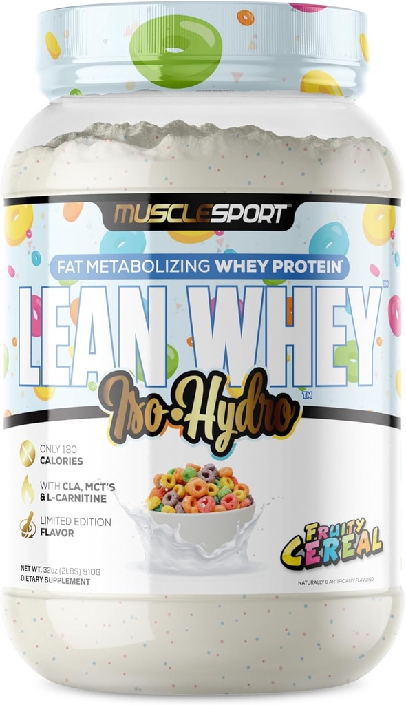 Musclesport Lean Whey RevolutionTM Protein Powder - Whey Protein Isolate - Low Calorie, Low Carb, Low Fat, Incredible Flavors - 25g Protein pro Scoop (2lb, Fruity Cereal)