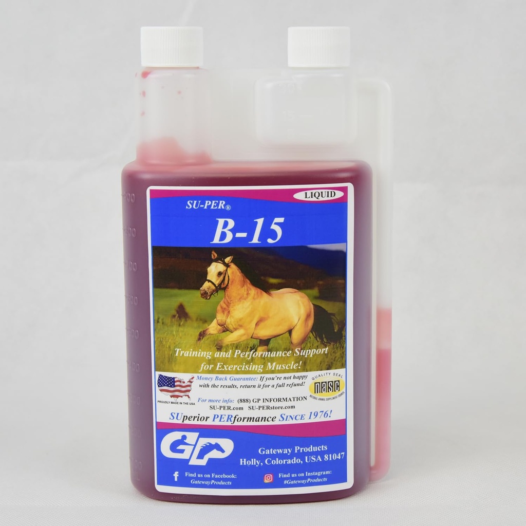SU-PER B-15 Vitamin-Ergänzung für Pferde - Equin Vitamin B-15 Flüssigkeit für Leistungsunterstützung - Unterstützt normale Herz-Kreislauf Immun- & Muskel-Funktion - 1 Quart, (2 Pack)