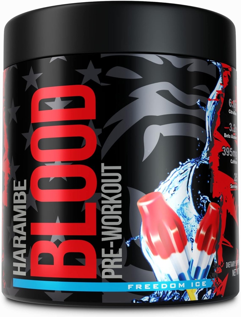 Harambe Pre Workout ✮ Extreme Preworkout Supplement for Men & Women ✮ Strong Pre Workout Powder ✮ 395mg Caffeine with Dynamine ✮ Best High Stim Pre-Workout for Pumps, Energy & Focus (Freedom Ice)