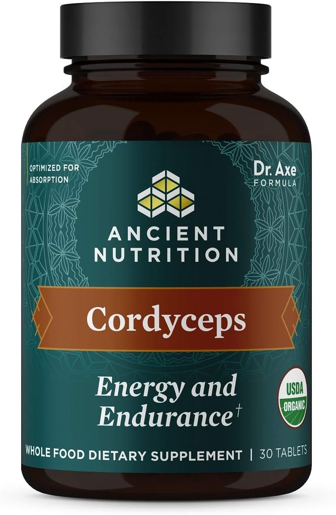 Antike Ernährung Organische Cordyceps Tabletten, Hergestellt mit Ashwagandha, unterstützt Energie und Ausdauer, Glutenfrei, Vegan, Paleo und Keto freundlich, 30 Count