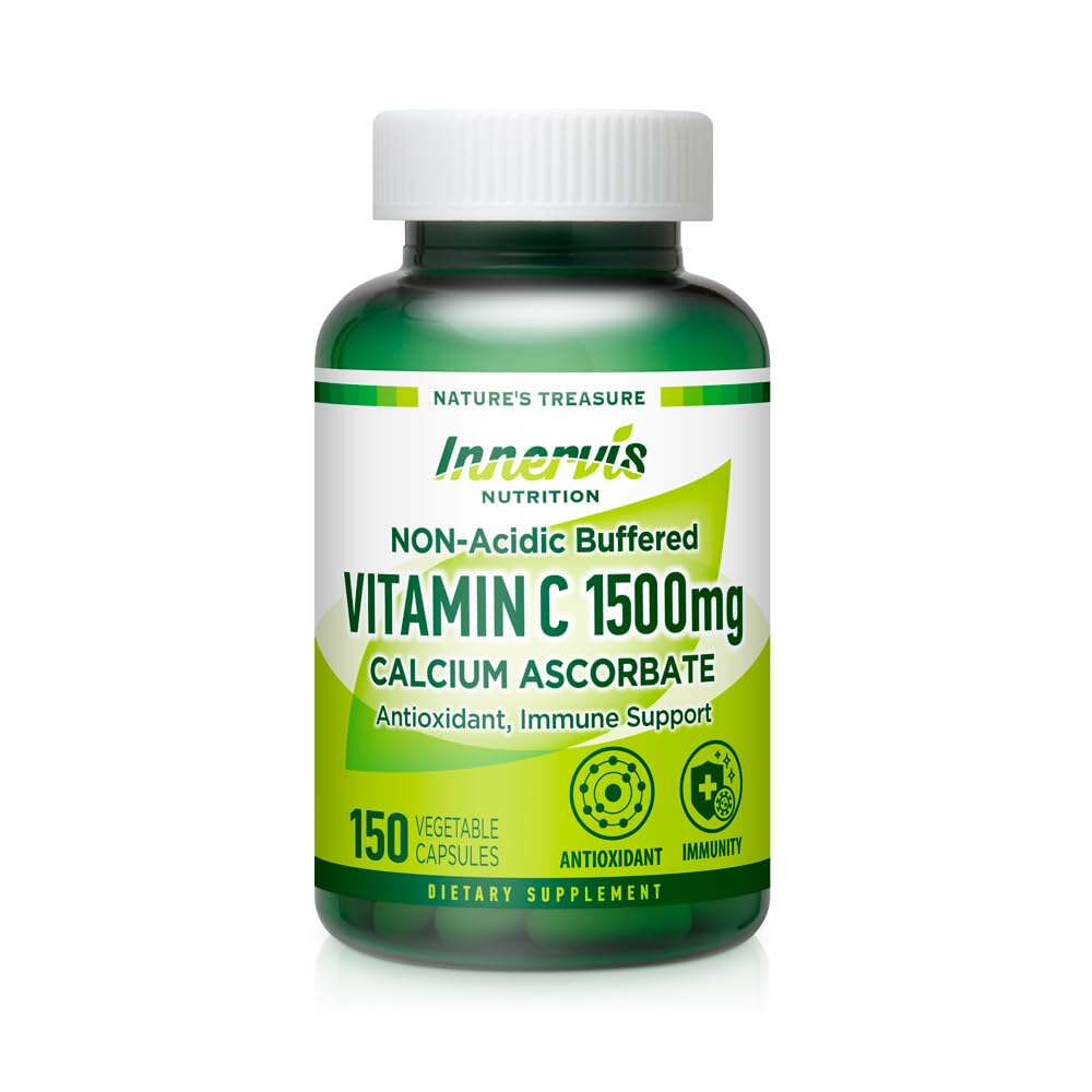 Sanftes nicht-Acidisches Vitamin C 1500mg – Hoch-Absorptions-Calc Ascorbat für Immun- & Antioxidans-Unterstützung – 150 Veggie Kapseln