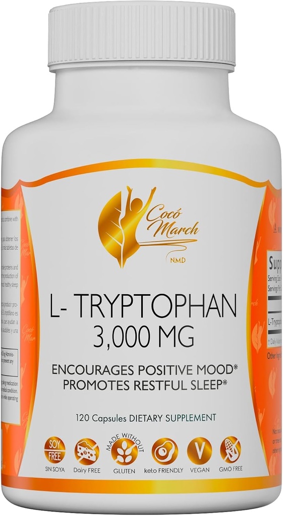 Cocó March N.M.D L-Tryptophan Schlafhilfe 500 mg, Glutenfrei, Vegan, GMO Free, Dairy Free, Keto Friendly, Soy Free - 30 Portionen