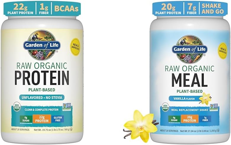 Garten des Lebens Bio Vegan Unflavored Protein Powder 22g Komplettanlage basiertes Rohprotein & Vegan Protein Pulver - Raw Organic Meal Replacement Shakes - Vanille - Pea Protein