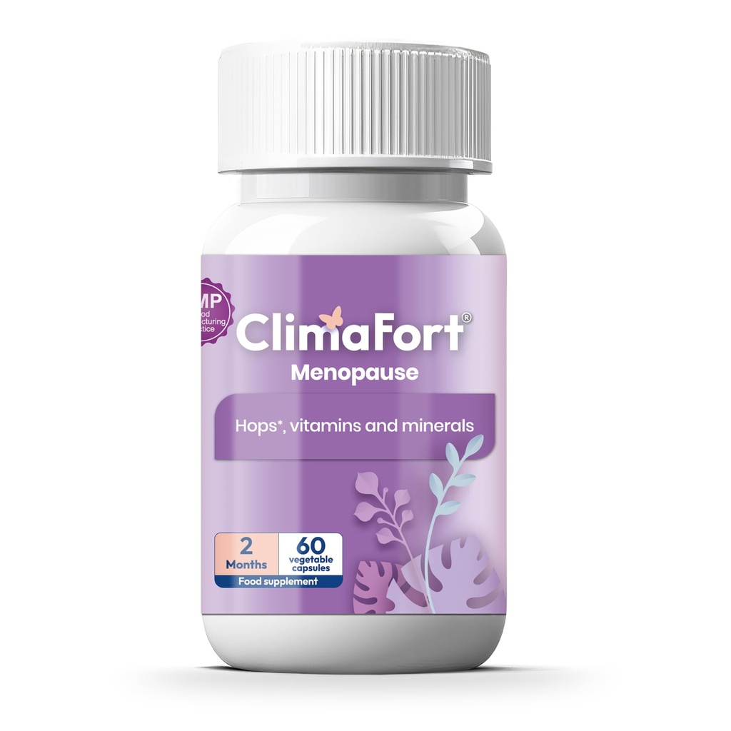 Climafort 60 jours d'approvisionnement à la ménopause Relief Pills. Relief naturel pour les éclairs chauds, les sueurs nocturnes, les échangismes d'humeur et l'équilibre hormonal.