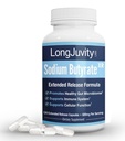 LongJuvity Sodium Butyrate Supplement (300mg) - Natural Sourced Postbiotic - Optimal Gut Health & Leaky Gut Repair - Postbiotic Short Chain Fatty Acid, Lab Tested (120 Extended Release Caps)