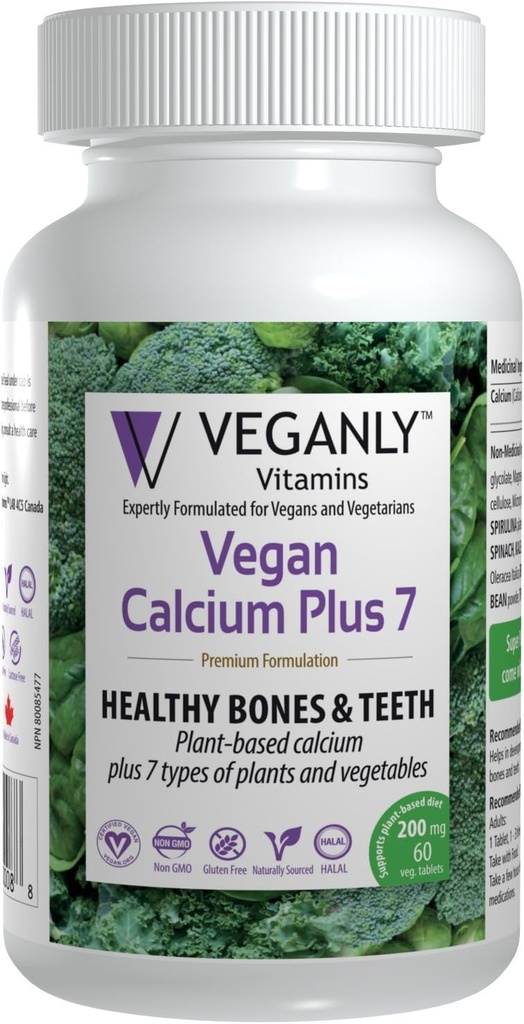 VEGANLY Vitamine- Vegan Calcium Plus 7 für gesunde Knochen und Zähne (60 Kappen) Pflanzenbasierte Ergänzung